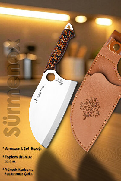 SÜRMENOX Sürmene Serisi B Almazan Mutfak Şef Bıçağı Bıçak Kamp Bıçağı Deri Kı...