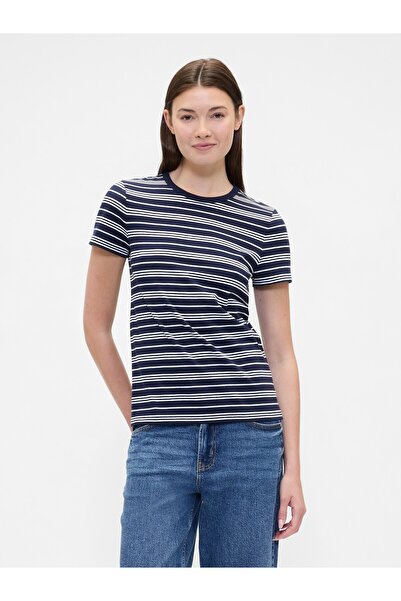 GAP Kadın Lacivert Çizgili Crewneck T-Shirt