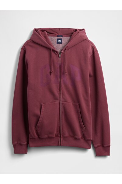 GAP Erkek Bordo VintageSoft Arch Logo Tam Fermuarlı Sweatshirt