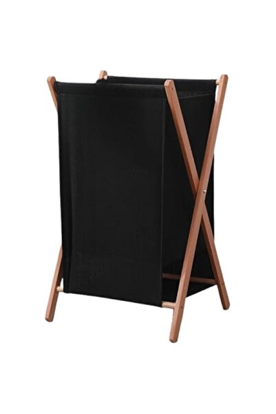 Generic Bamboo Decor | Foldable Laundry Basket Wooden - Fabric Minimalistic Design Easy To Fold and Store (B