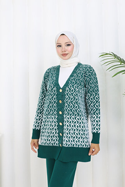 benguen Patterned Knitwear Cardigan Set S1044 Emerald Green