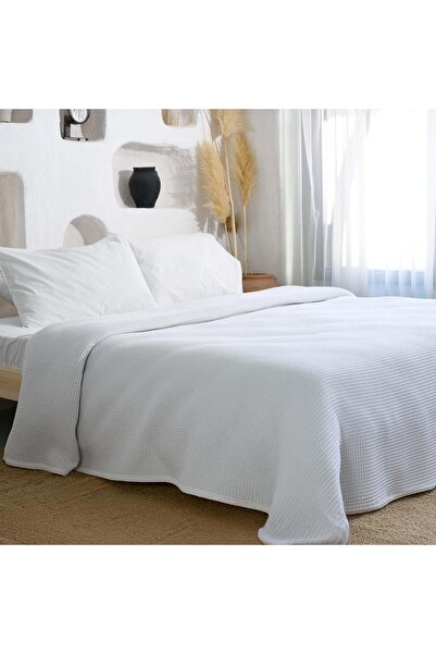 Toker Home Collection Çift Kişilik Beyaz Waffle Pike & Yatak Örtüsü