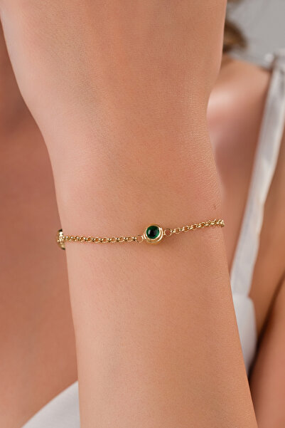 Zeynepli gold & jewelry 14 AYAR ALTIN 3 GÖZLÜ YEŞİL DOÇ BİLEKLİK