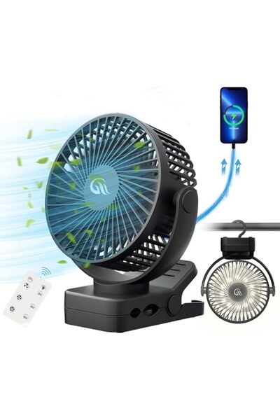 Generic مروحة محمولة مع جهاز تحكم عن بعد ومؤقت وإضاءة LED، 60 ساعة، بطارية قا...