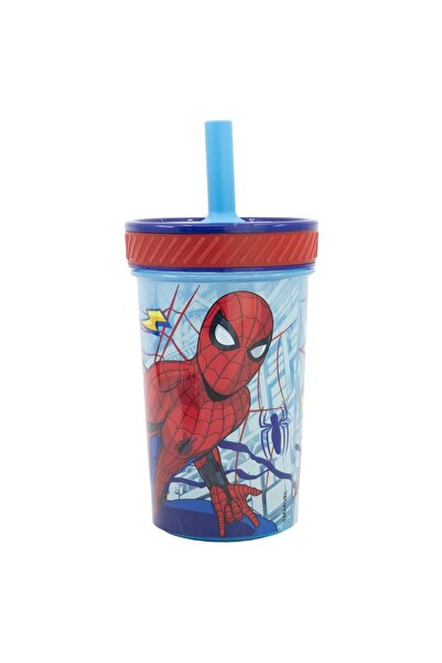 SPIDERMAN Plastic cup, BPA-free, Smartgrip, anti-tip with silicone straw, 370 ml,