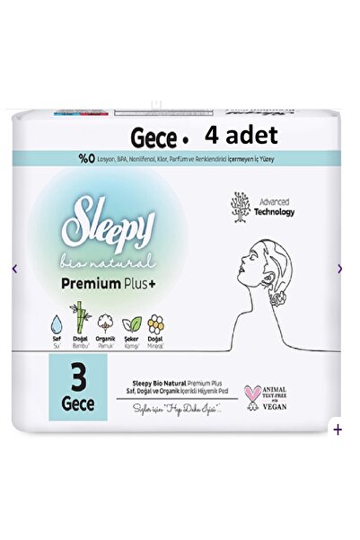 Sleepy Bio Natural Premium Plus Hijyenik Ped Mega Paket Gece 4 ADET