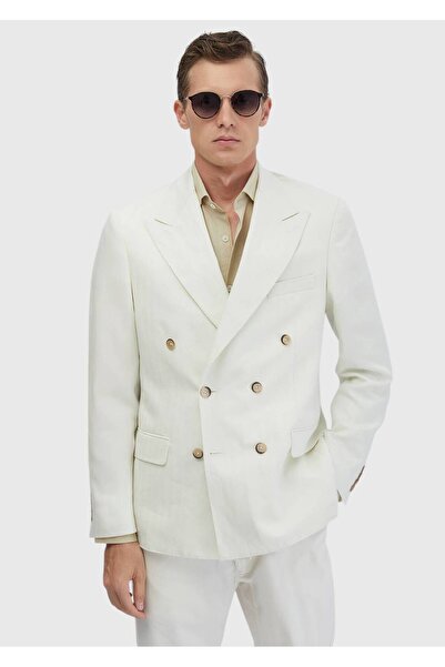 Ramsey Ecru Zeroweight Slim Fit Linen Blend Jacket