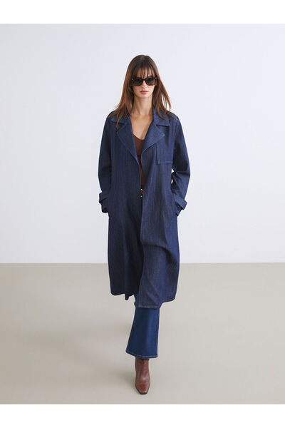 LC Waikiki New Season Jacket Collar Women's Jean Trench Coat