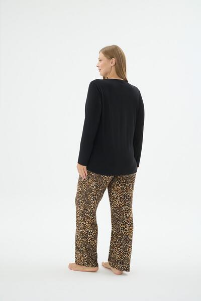 Sevim Жіночий чорний колір великий розмір довгі рукави V-подібний виріз з мереживом піжамний комплект C3T2N371