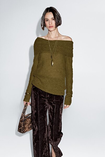 Massimo Dutti Omzu açık triko kazak