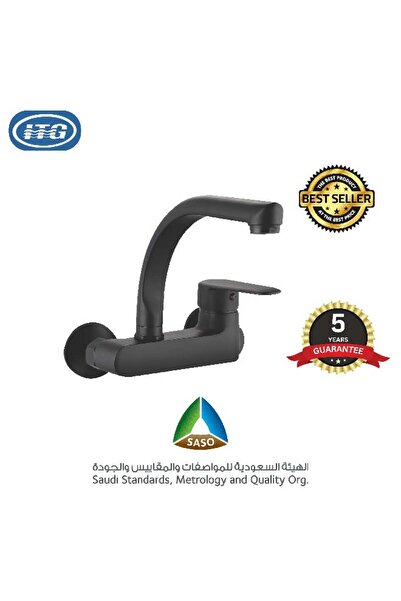 itg حنفية خلاط سوداء مثبتة على الحائط - بمقبض واحد، حنفية حمام ومطبخ عصرية، ض...