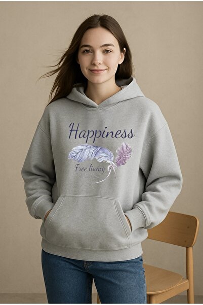 FUFLUNS سترة رياضية كبيرة الحجم مطبوعة بريش السعادة للجنسين (نساء/رجال) مع غط...