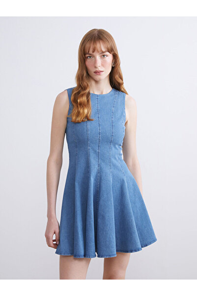 LC Waikiki Rochie mini din denim peplum cu decolteu rotund