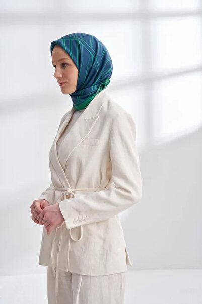 ARMANDA Marbling Pattern Double Sided Twill Silk Scarf - Navy Blue - Beneton