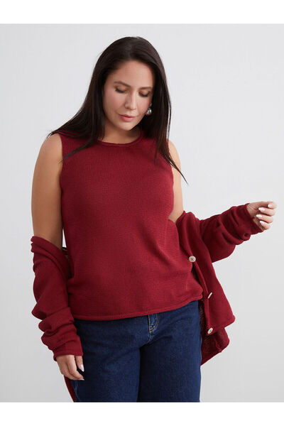 LC Waikiki Burgundy Plus Size Crew Neck Women's Knitwear Sweater