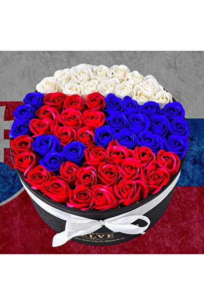 velve Aranjament floral Country, in cutie rotunda cu 55 trandafiri din sapun,...