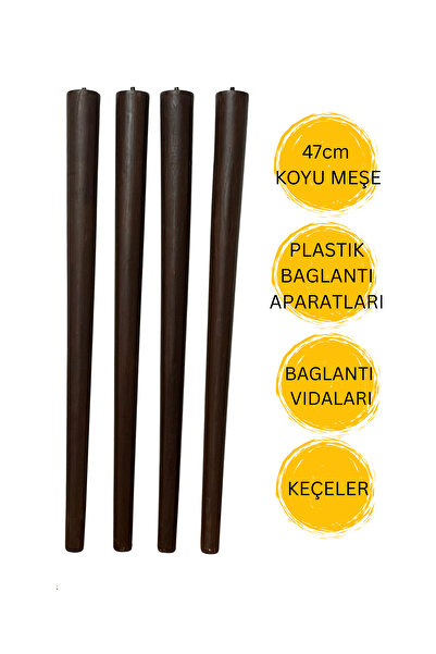 HAMADEX 47 cm Koyu Meşe Ahşap Sehpa Ayağı | Mobilya Ayağı + Bağlantı Aparatları