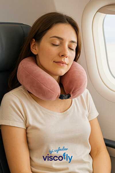 Viscofly Visco Ortopedik Seyahat Yastığı- Boyun Yastığı - 30*30*10 cm-% 100 Visco Dolgu-Kadife Kumaş
