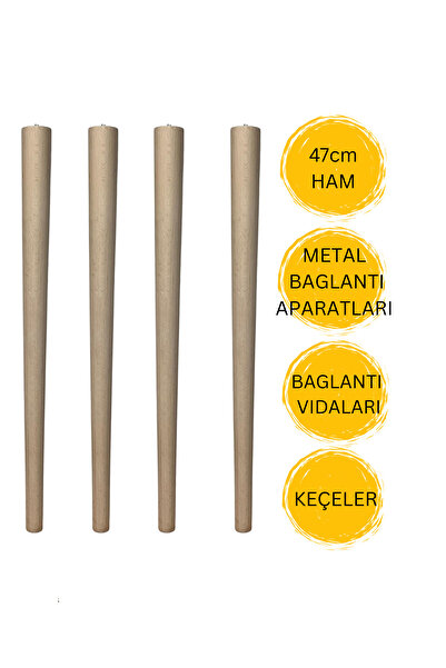 HAMADEX 47 cm Ham Ahşap Sehpa Ayağı | Mobilya Ayağı + Bağlantı Aparatları
