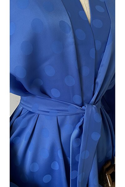 Glowear Atelier Blue Polka Dot Kimono Polka Dot Textured - Jacquard Fabric