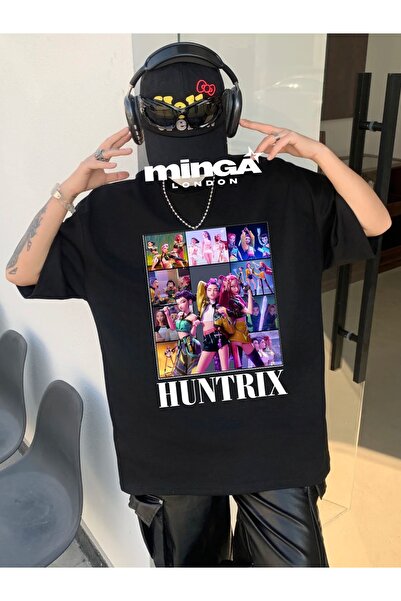 Minga London Tricou negru Huntrix Collage față cu imprimeu -mingalondon