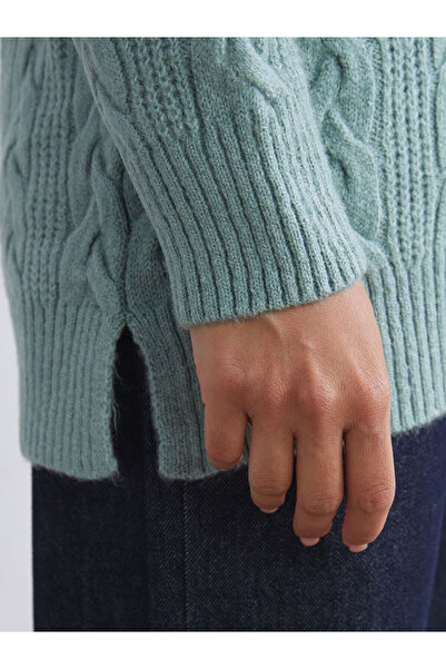 LC Waikiki Lcw modest green high neck self-printed women's knit tunic