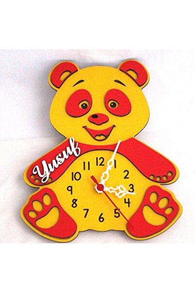 mrchediyesepeti Children's Room Cute Teddy Bear Wall Clock with Color and Name Options