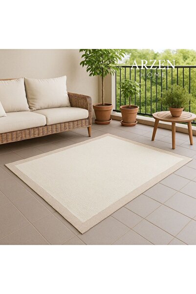 gekahome Sisal Halı Vizon Bordür Bej Hasır Tasarım Makinada Yıkanabilir Kayma...