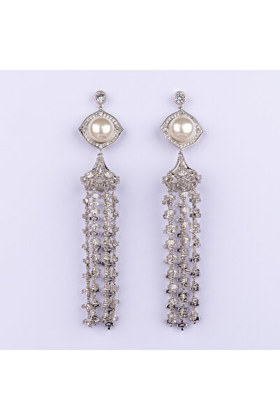 Zirconium Jasmine earrings, zirconium earrings decorated with cultured pearls, 20g