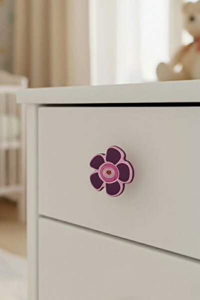 MegaVitrin 5 Pieces Purple Daisy Children's Room Furniture Handle Set - Single Screw Cabinet and Drawer Handles