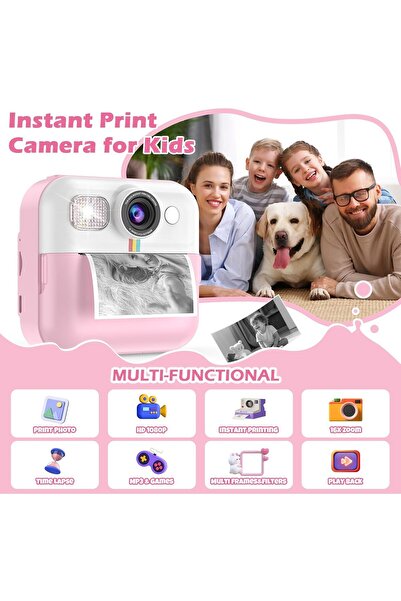 Generic Kids Instant Print Camera Kit | 3 Rolls Paper, 32GB Card & 2.4" Screen for DIY Fun (Pink)