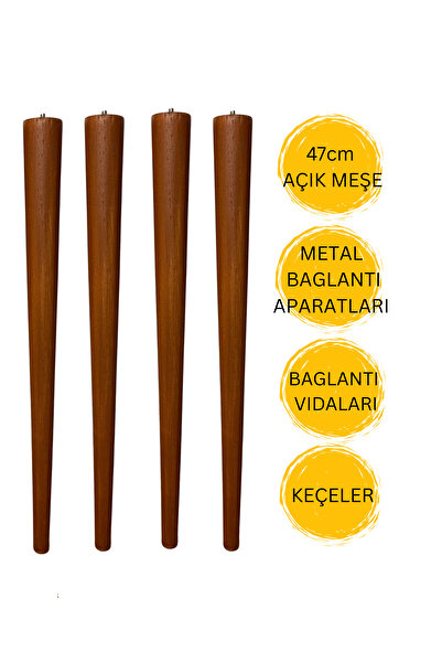 HAMADEX 47 cm Açık Meşe Ahşap Sehpa Ayağı | Mobilya Ayağı + Bağlantı Aparatları