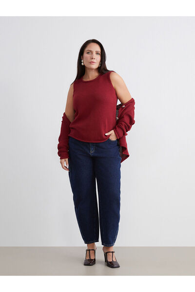 LC Waikiki Burgundy Plus Size Crew Neck Women's Knitwear Sweater