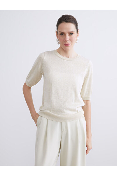 LC Waikiki LCWAIKIKI Classic Ekru Bisiklet Yaka Kadın Triko Kazak