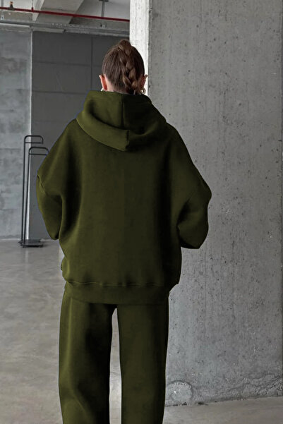 YAKAMEL KADIN 3 İPLİK OVERSİZE FERMUARLI SWEATSHİRT HIRKA EŞOFMAN TAKIMI