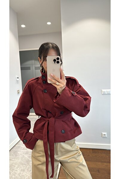 sinemkivanc co DİK YAKA KUŞAKLI KISA TRENÇKOT