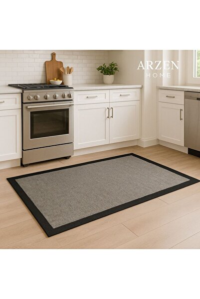 gekahome Arzen Sisal Serisi Siyah Bordür Gri Tasarım Makinada Yıkanabilir Kay...