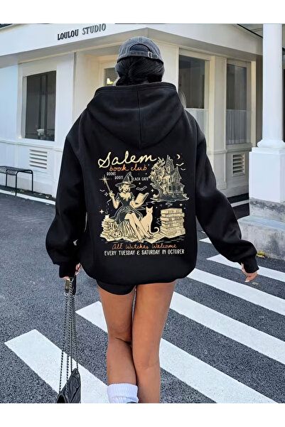 jansogroup HALLOWEEN BASKILI KAPÜŞONLU 3iplik OVERSIZE SWEATSHIRT BÜYÜK BEDEN