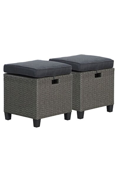 Maison Mex Set of 2 garden/terrace stools, BAXTER, L.40 w.40 H.38 cm, gray/black