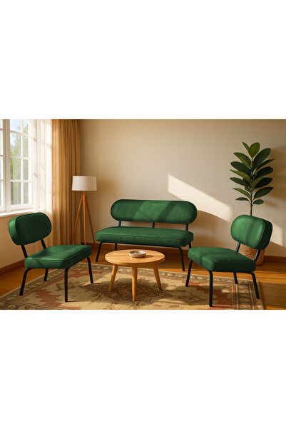 Azra Mobilya Luna Modern Deri Koltuk Takımı | Bekleme Koltuğu | Ofis Koltuk Takımı | YEŞİL