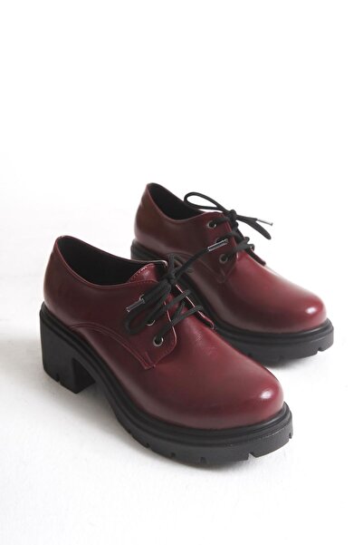 serkanseyyid K-707 Burgundy Wrinkled Patent Leather High-Sole Lace-Up Loafer Shoes
