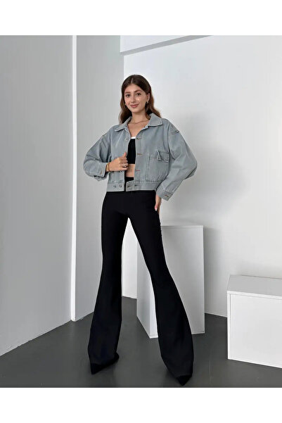 MODA Gray Double Pocket Waist Button Detailed Denim Jacket Bcdf- 245416