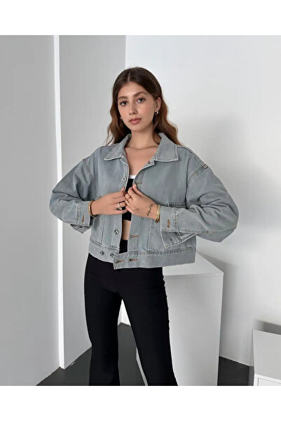 MODA Gray Double Pocket Waist Button Detailed Denim Jacket Bcdf- 245416