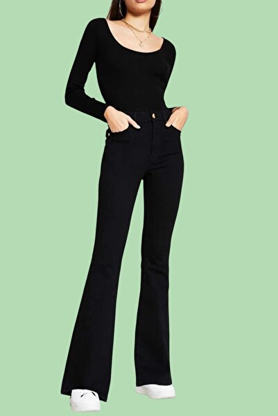 Livik Fatima Women's High Waist Black Denim Flare Jeans