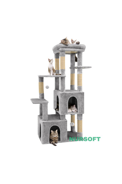 Nursoft Tırmalamalı Teraslı Çift Yuvalı Lüx Çok Katlı Kedi Oyun Evi