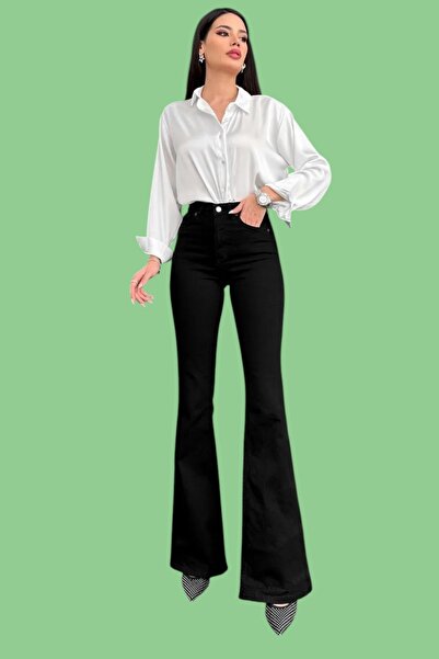 Livik Hessa Women's High Waist Black Denim Flare Jeans