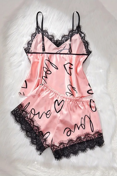 Merry See Set de pijamale cu pantaloni scurți cu imprimeu Love Heart