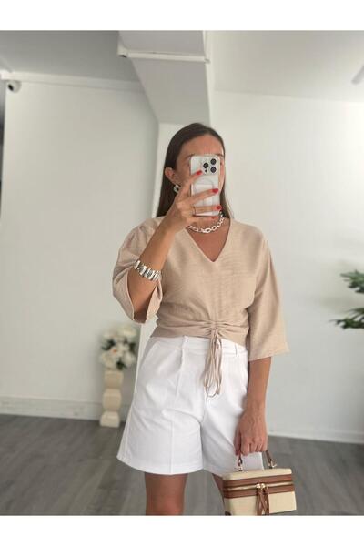BETULAKSUBUTİK Cotton Linen Blouse Beige