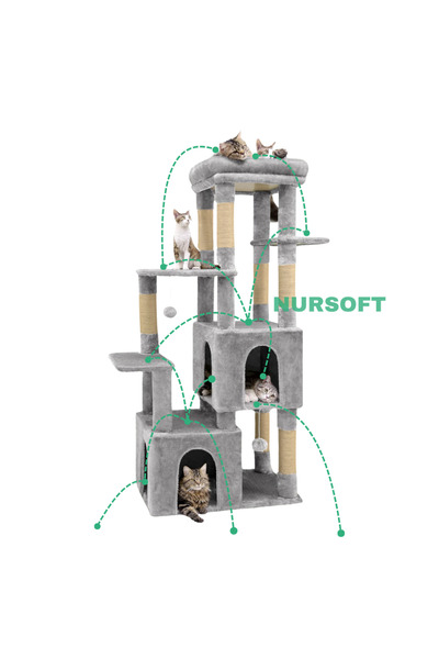 Nursoft Tırmalamalı Teraslı Çift Yuvalı Lüx Çok Katlı Kedi Oyun Evi