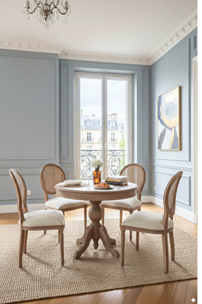 Woodenbend Orlando Yuvarlak Eskitme Açılır Ahşap Masa Sandalye Takımı 110x110...